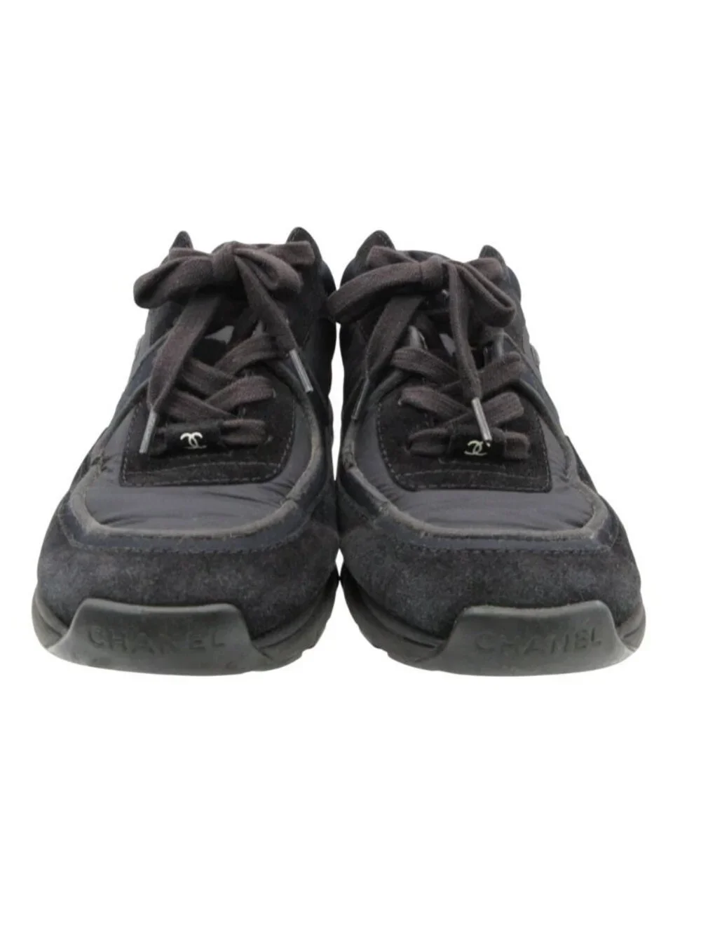 Chanel Sneakers Suede Leather Shoes CC Logo Black